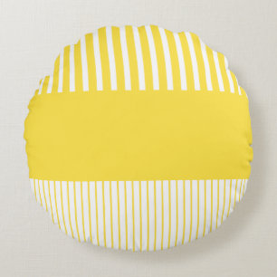 Colour Pop Stripes - Lemon Yellow and White Round Cushion
