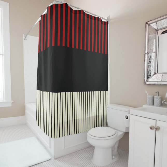 Colour Pop Stripes - Red & Cream Shower Curtain (In Situ)