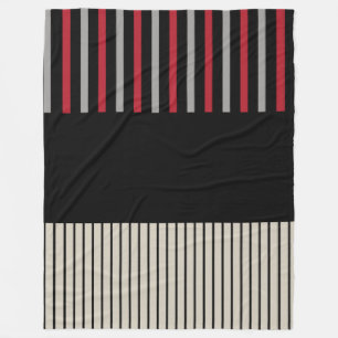 Colour Pop Stripes-Red, Grey, Black and Bone White Fleece Blanket