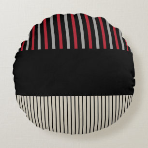 Colour Pop Stripes-Red, Grey, Black and Bone White Round Cushion