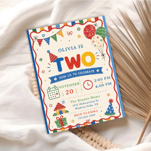 Colour Pop TWO Birthday Party Invitation