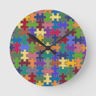 colour puzzle pieces round clock