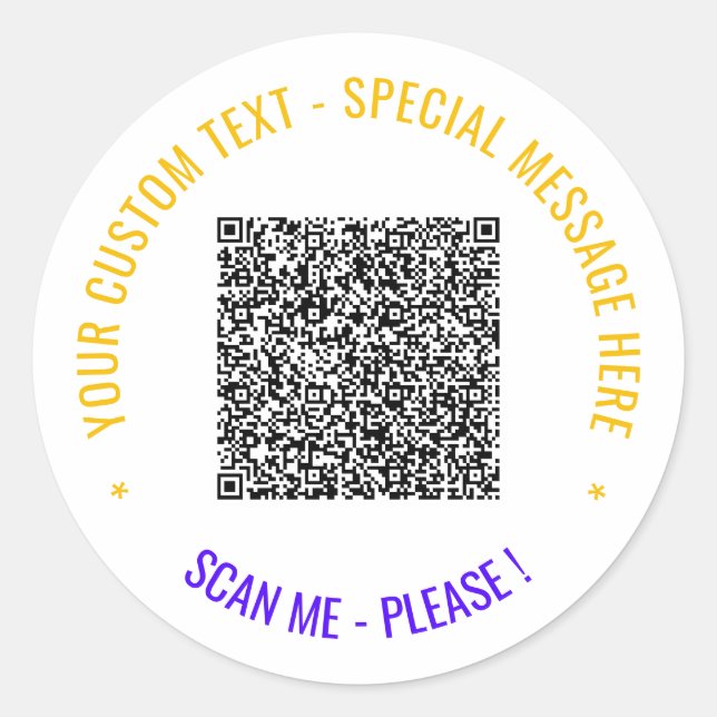 Colour QR Code Sticker Template with Custom Text (Front)