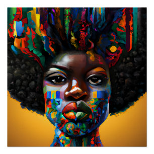 Colour Rainbow Hair Black Melanin Afro Queen Crown Poster
