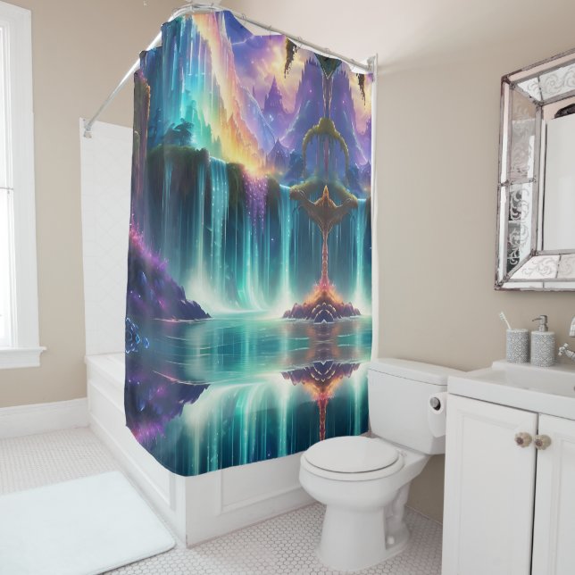 Colour Rainbow Spectrum Waterfall Mountains Shower Curtain (In Situ)