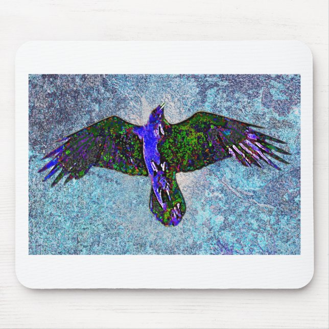 Colour Raven On Blue Mouse Pad (Front)