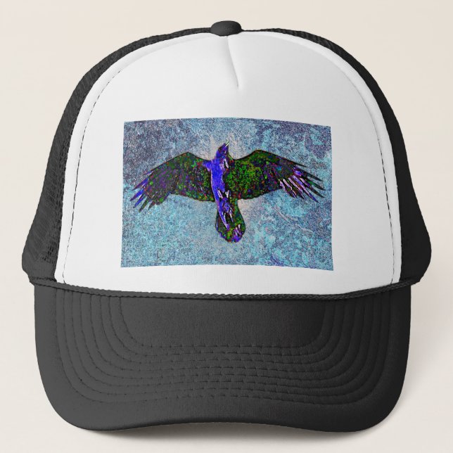 Colour Raven On Blue Trucker Hat (Front)