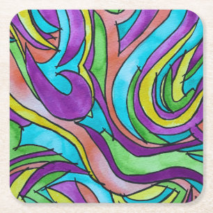Colour Rhythm-Hand Painted Abstract Watercolor Art Square Paper Coaster