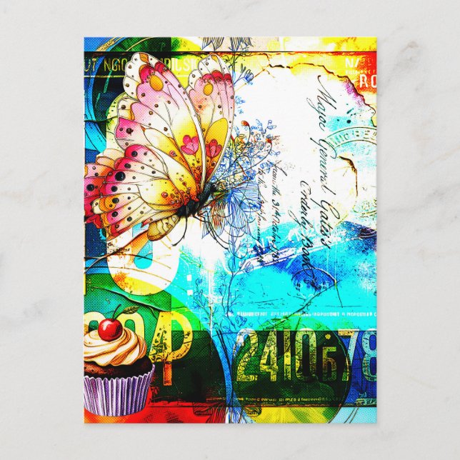 Colour Riot Retro Butterfly Collage Postcard (Front)