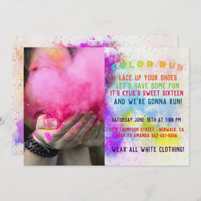 Colour Run Birthday Party Invitation (Front/Back)