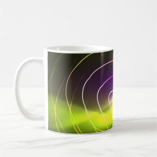 Colour shiny neon lights background with abstract  coffee mug
