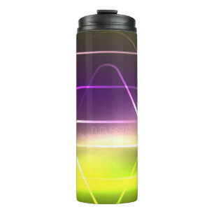 Colour shiny neon lights background with abstract thermal tumbler