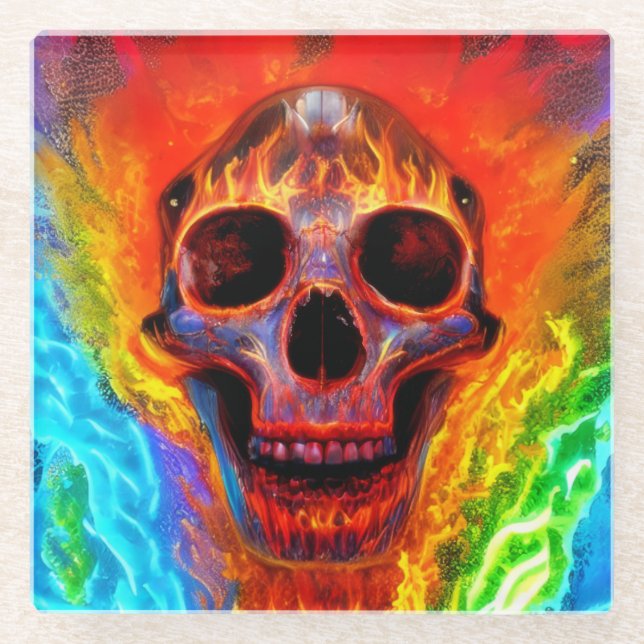 Colour Skull Glass Coaster (Front)