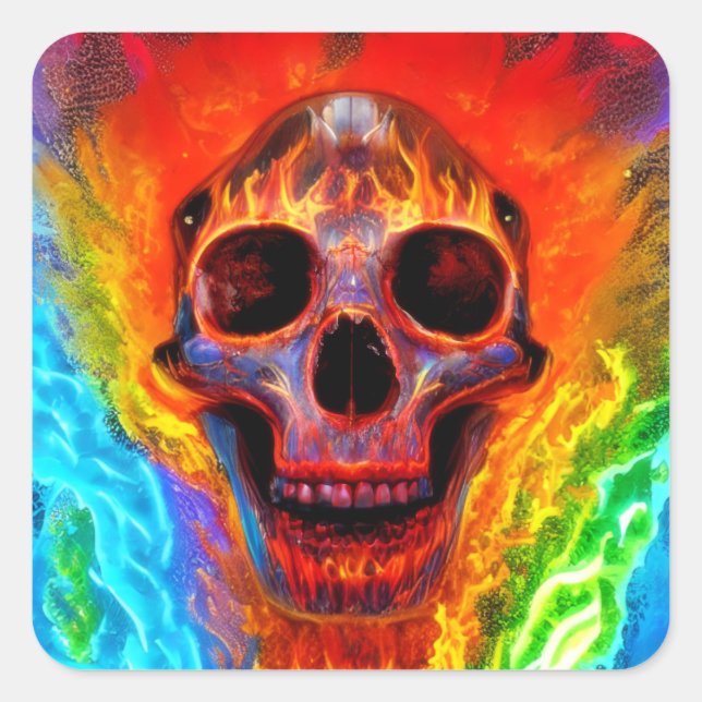 Colour Skull Square Sticker (Front)