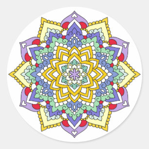 Colour Spectrum Flower Power Mandala White Classic Round Sticker