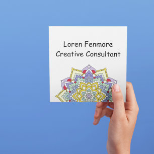 Colour Spectrum Flower Power Mandala White Square Business Card