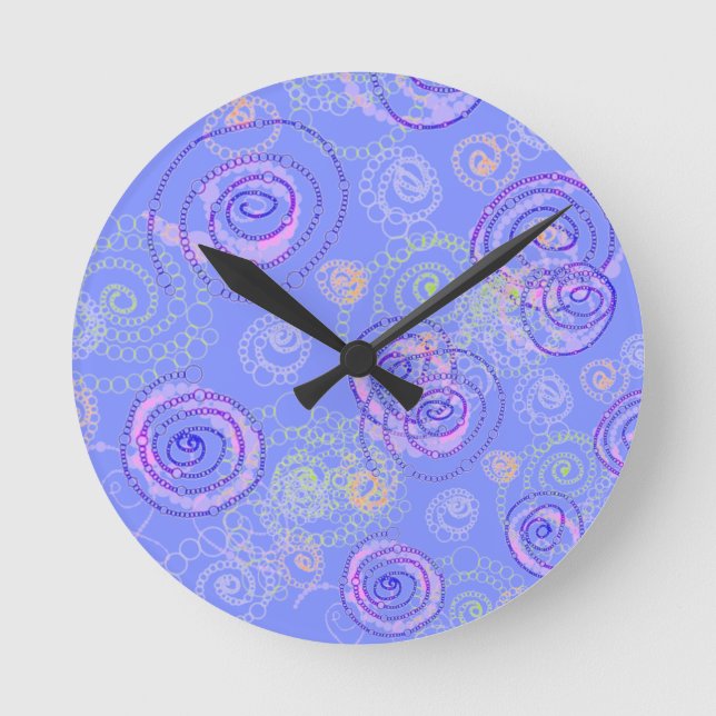 Colour Spirals Clock, Periwinkle Round Clock (Front)