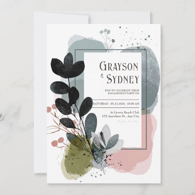 Colour Splash Abstract Foliage Wedding  Invitation (Front)