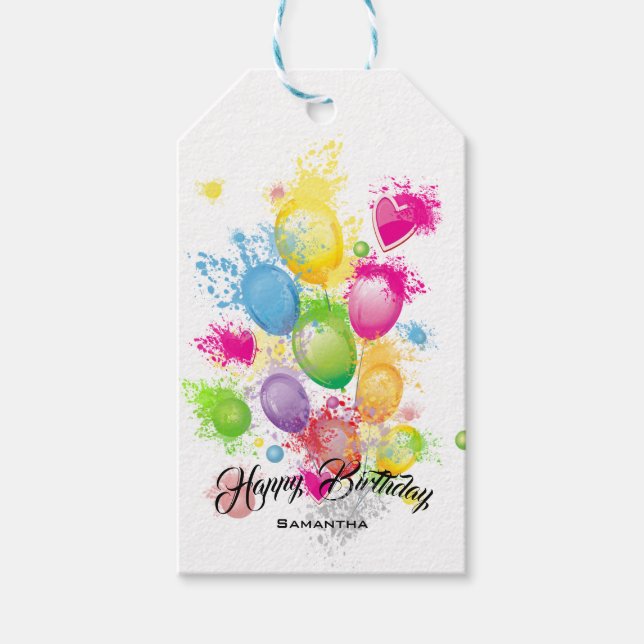 Colour Splash Birthday Balloons Gift Tags (Front)