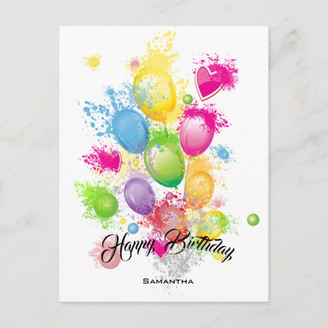 Colour Splash Birthday Balloons Postcard (Front)