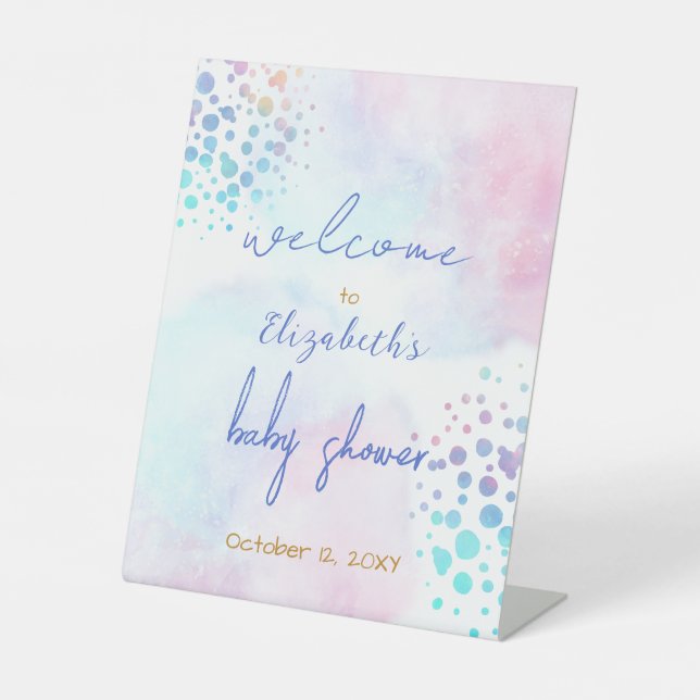 Colour Splash Gender Neutral Baby Shower Welcome Pedestal Sign (Front)