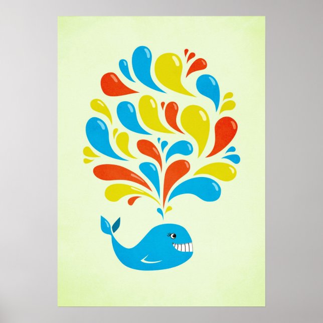 Colour Splash Happy Cartoon Whale Poster (Front)