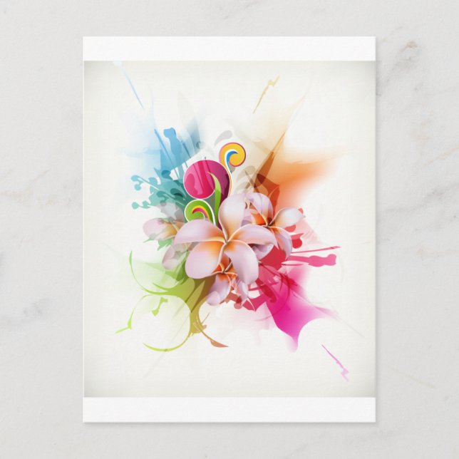 Colour Splash Plumeria Hawaiian Flower Postcard (Front)