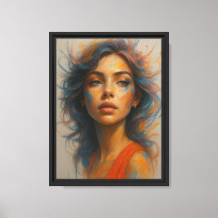 Colour Splash Portrait of a Woman in Orange and Bl Canvas Print