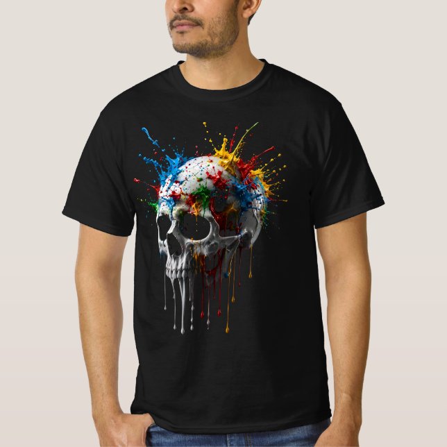 Colour Splash Skull T-Shirt | Artistic Skull Graph (Front)