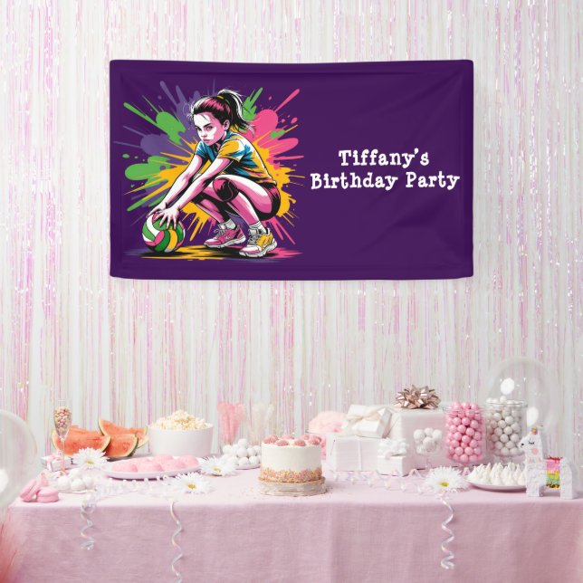 Colour Splash Volleyball Girl Birthday Party Banner (Party)
