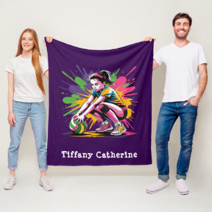 Colour Splash Volleyball Girl Birthday Party Gift Fleece Blanket