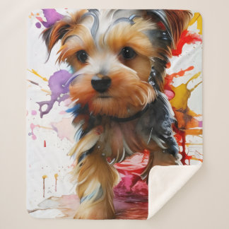 Colour Splash Yorkie Puppy - Artistic Wrapping Pap Sherpa Blanket