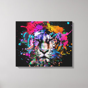Colour Splattered Lion Canvas Print