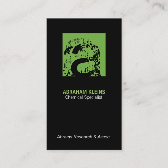 Colour Square Monogram (green) black background Business Card (Front)
