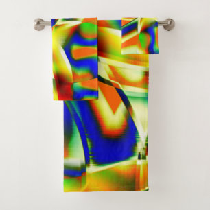 Colour stains on curved greenish beige strips bath towel set