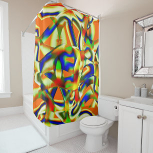 Colour stains on curved greenish beige strips shower curtain