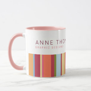 colour stripes, name and profession, pink & stylis mug