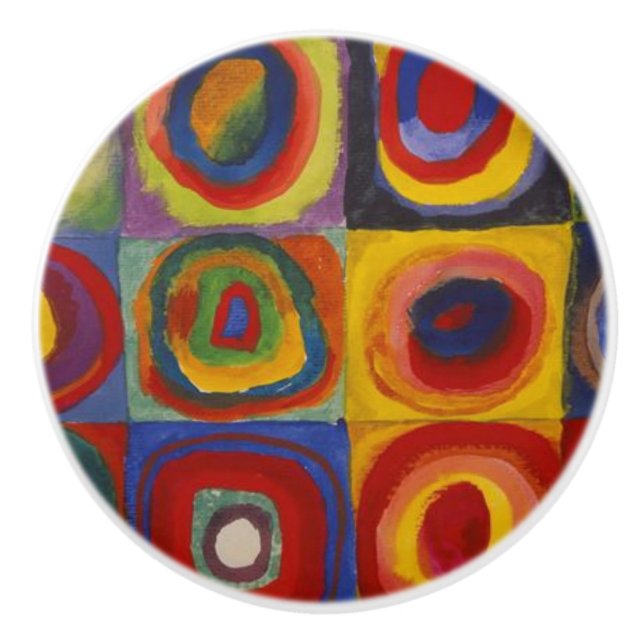 Colour Study: Squares with Concentric Circles Ceramic Knob (Front)