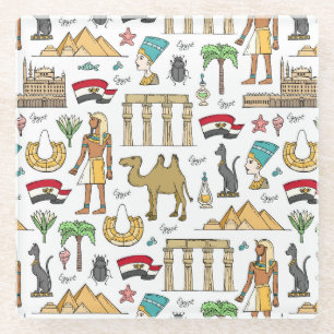 Colour Symbols of Egypt Pattern Glass Coaster