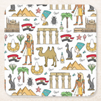 Colour Symbols of Egypt Pattern Square Paper Coaster