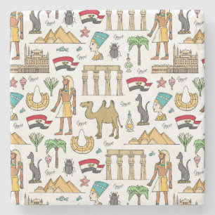 Colour Symbols of Egypt Pattern Stone Coaster