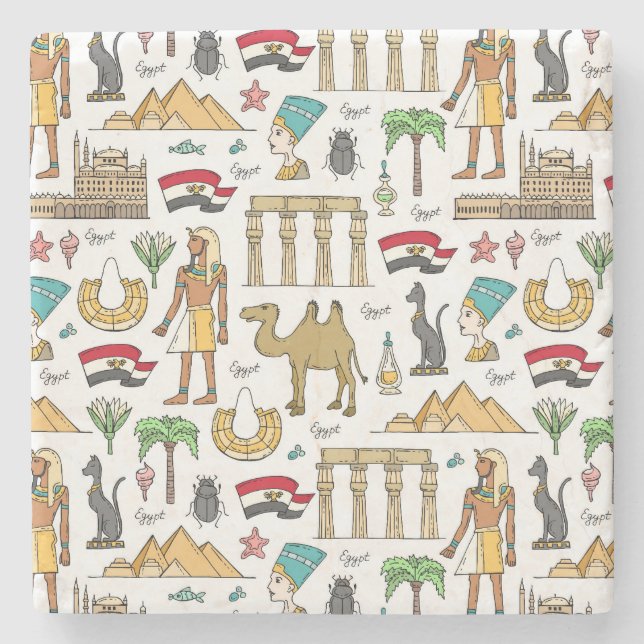 Colour Symbols of Egypt Pattern Stone Coaster (Front)