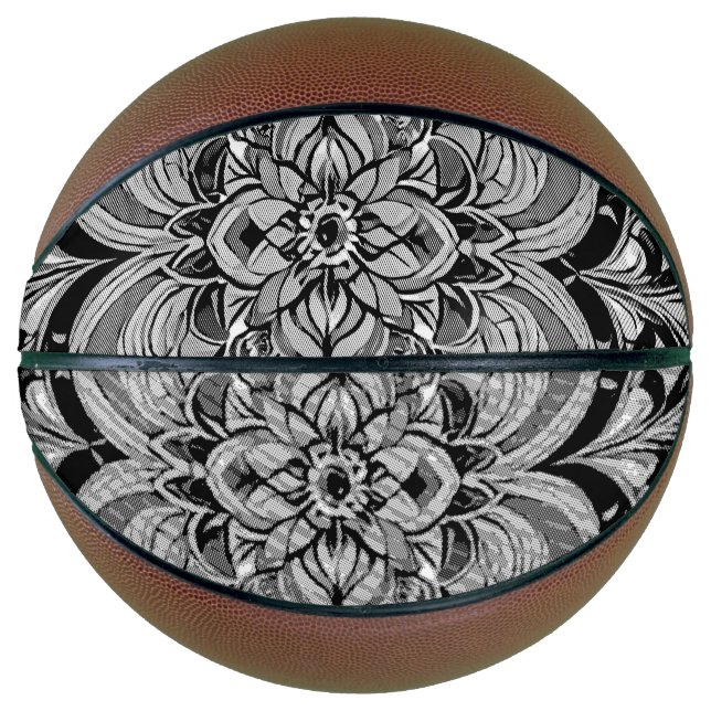 Colour Symphony Mandala – Bold Psychedelic Floral Basketball (Front)