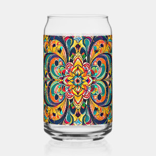 Colour Symphony Mandala – Bold Psychedelic Floral Can Glass