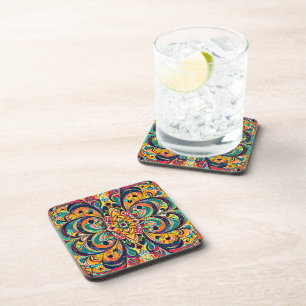 Colour Symphony Mandala – Bold Psychedelic Floral Coaster