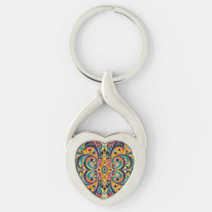 Colour Symphony Mandala – Bold Psychedelic Floral Key Ring
