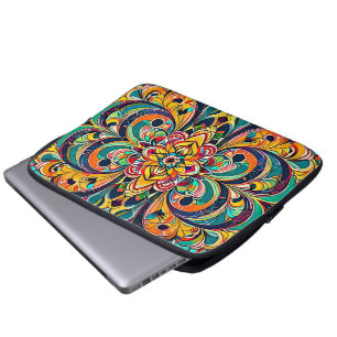 Colour Symphony Mandala – Bold Psychedelic Floral Laptop Sleeve
