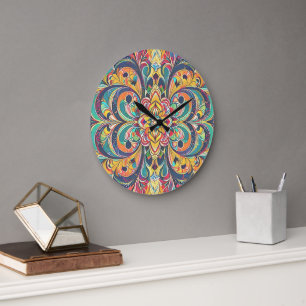 Colour Symphony Mandala – Bold Psychedelic Floral Large Clock