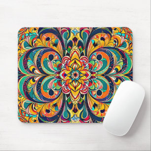 Colour Symphony Mandala – Bold Psychedelic Floral Mouse Pad