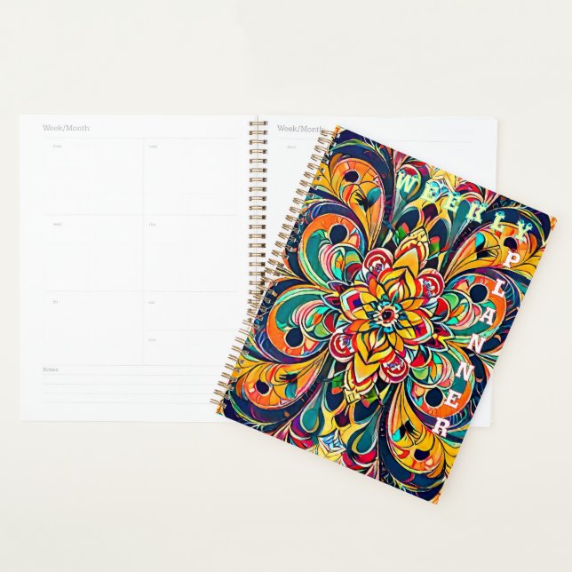 Colour Symphony Mandala – Bold Psychedelic Floral Planner (Display)